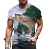 Men's Outdoor Fishing T-shirt, Casual Breathable Top, Short Sleeved, 3D Printed, Sporty and Fashionable Fitness, Large Size, Summer