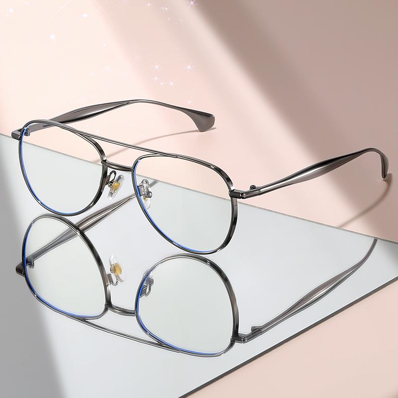 The New Double-Beam Elliptical Metal Small Frame Exudes A High-End Classic And Simple Flat Light Lens For Daily Wear