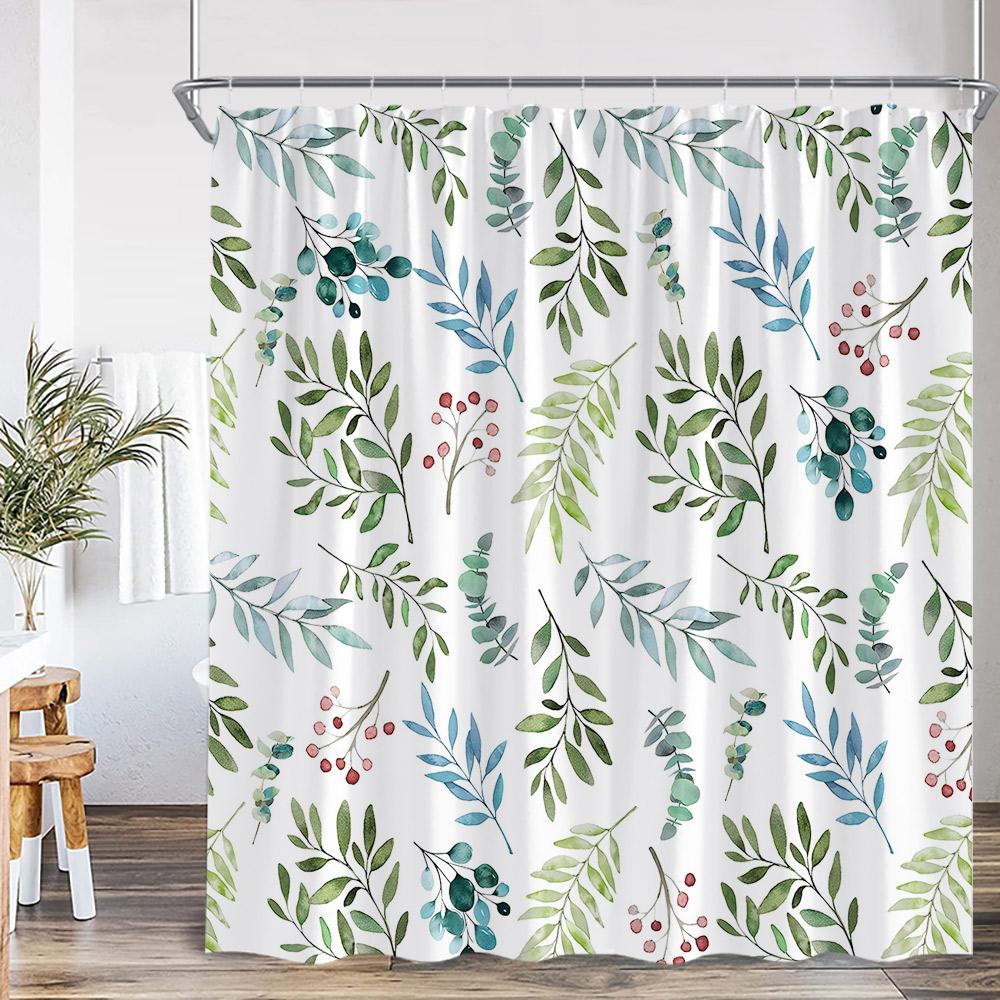 Tropical Leaf Shower Curtain Green Leaves Tropics Jungle Flower Floral Bathroom Decor Plants Polyester Bathtub Curtain with Hook
