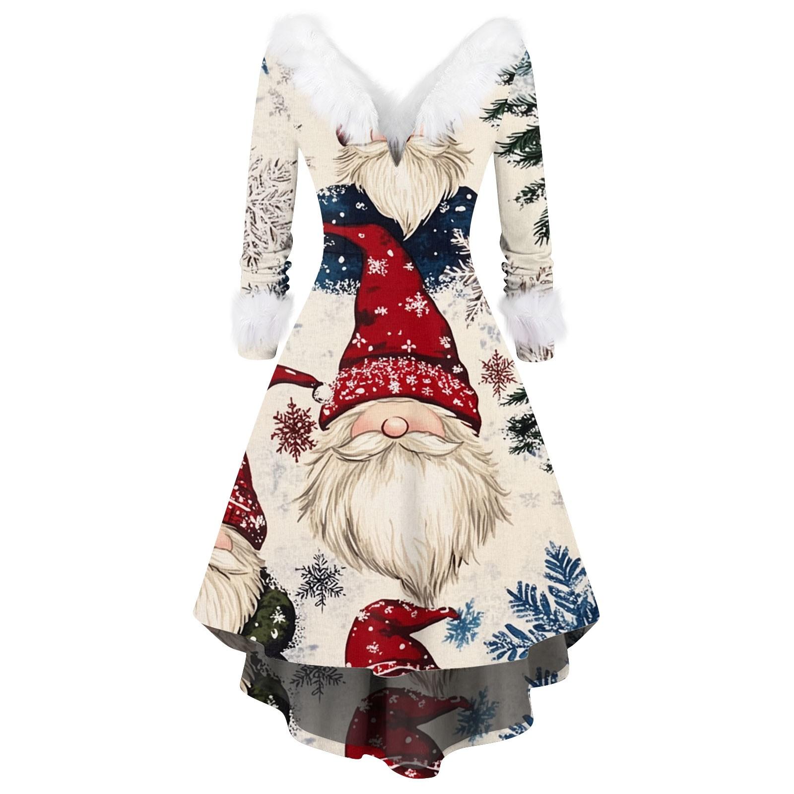 

Женское модное повседневное платье с v-образным вырезом и рождественским принтом для вечеринки с длинными рукавами S бежевый