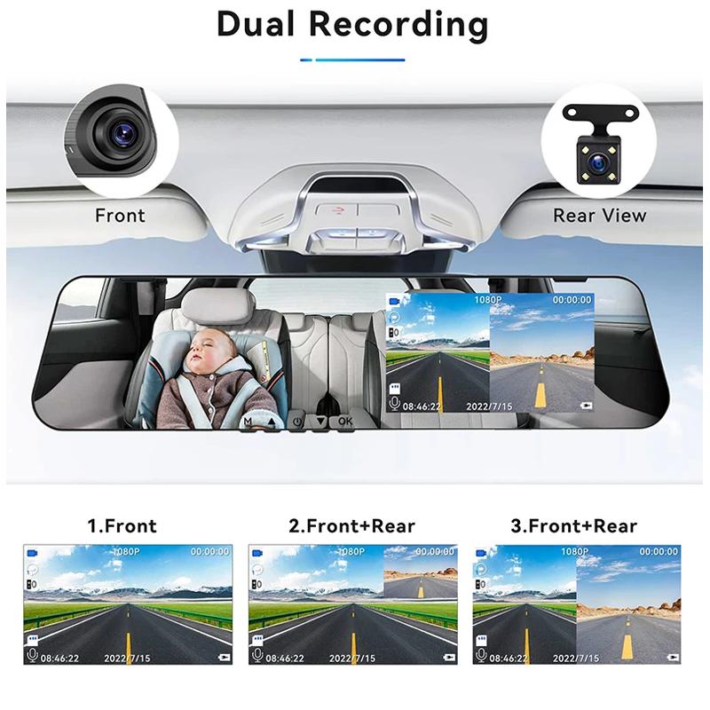 Dual-Lens Car Dvr 1080P Mirror Dash Cam for Cars Camera for Vehicle Video Recorder Front and Rear Camera Dashcam Car Accsesories