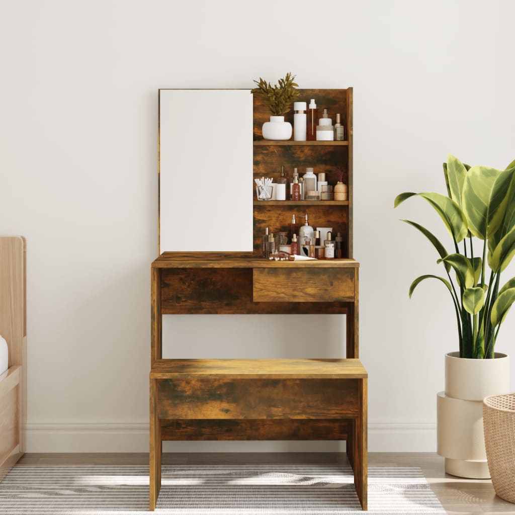Makeup Table with Mirror Smoked Oak 74.5 x 40 x 141 cm