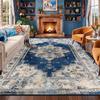 Persian-style Blue Living Room Carpet Retro Ethnic Non-slip Washable Bedroom Decoration Rug Home Dining Room Area Plush Foot Mat