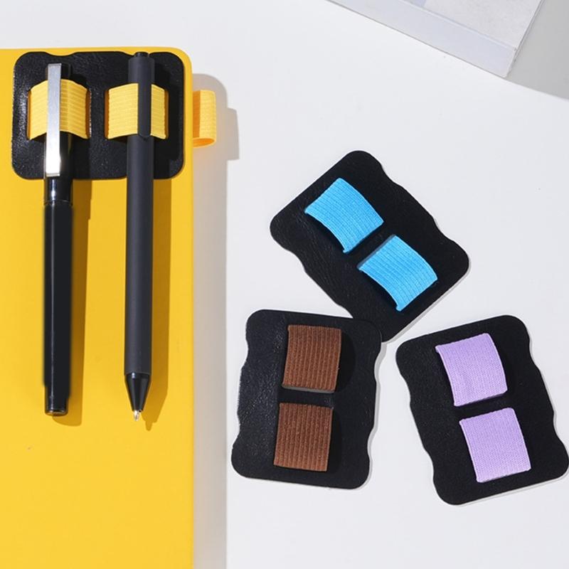 2Pcs Double Slots Leather Pen Organiser Adhesive Pen Organiser with Double Elastic Bands for Hardcover Notebook Planner