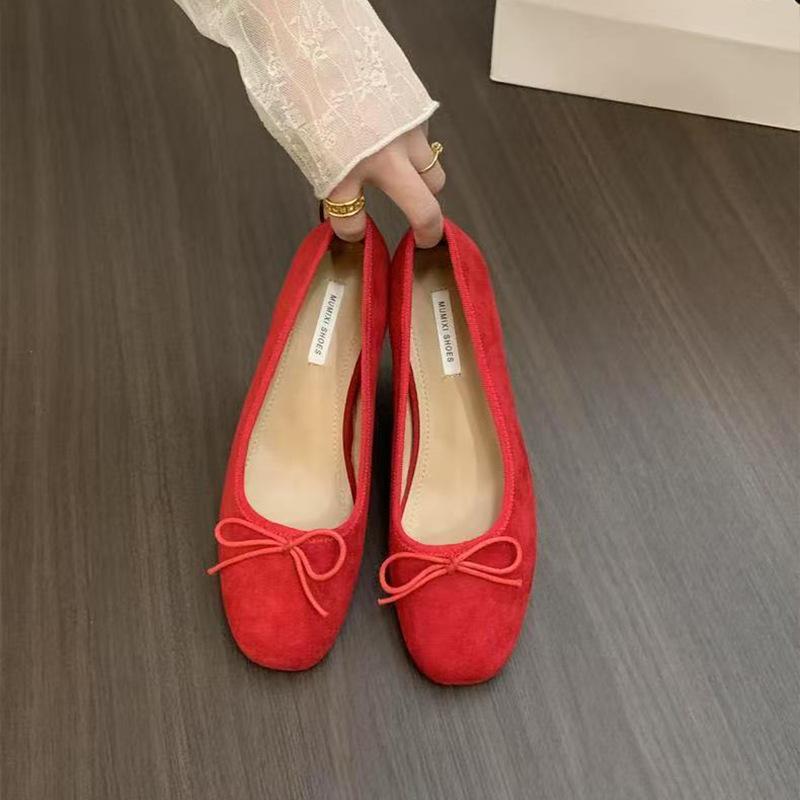 French inner heightening suede ballet single shoes women's shoes new spring and summer bow versatile casual evening shoes