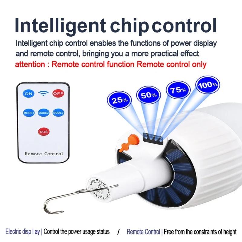 Solar Light Bulb 300W Camping Solar LED Light USB Rechargeable 5Lighting Modes Tent Hanging Bulb for Outdoor Hiking Emergency