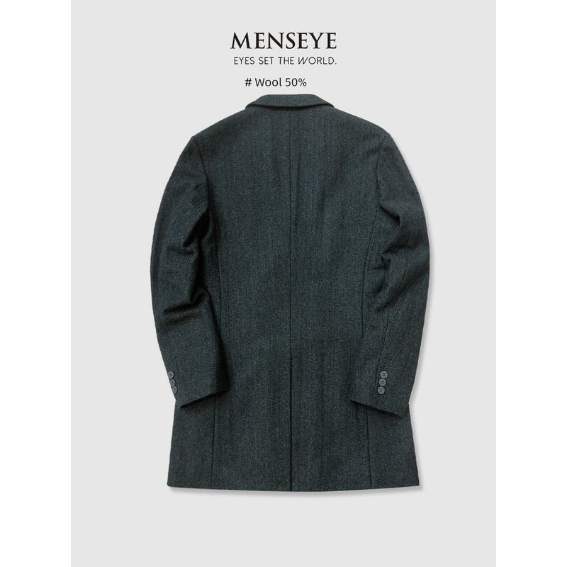Menseye Men's Winter Wool Coat, Mid-Length Suit Collar Double-Breasted Woolen Overcoat, Thickened Business Style
