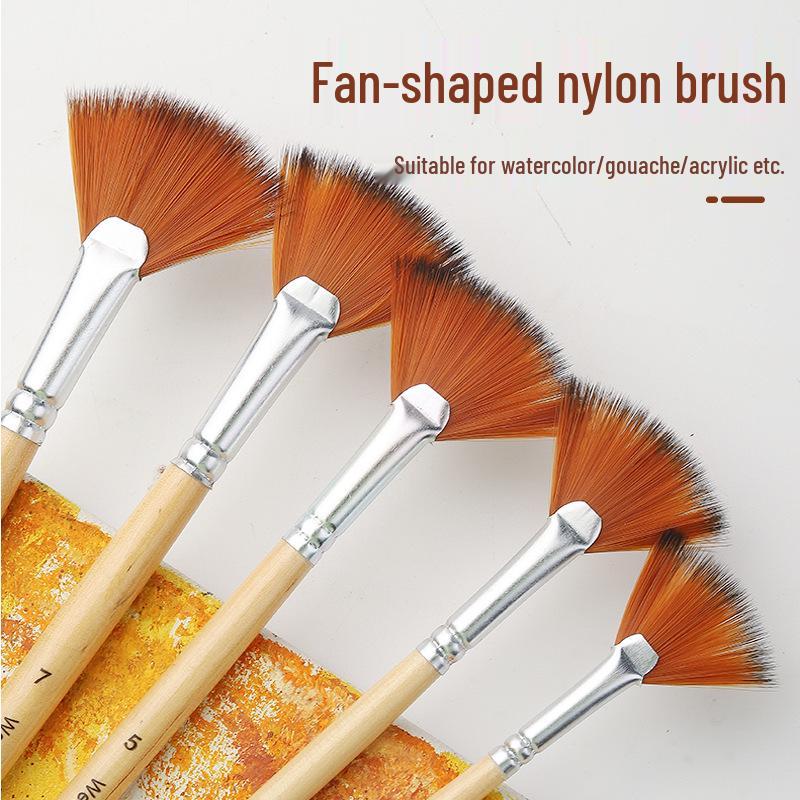 Nylon Hair Fan Brush Set for Gouache, Watercolor, Acrylic, and Oil Paint