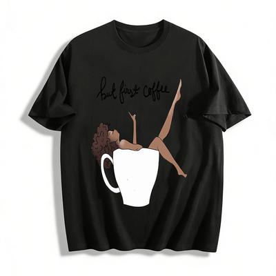 Aber Zuerst Kaffee Grafik Entspanntes Passform Oberteil Für Damen Reines Baumwoll-T-Shirt