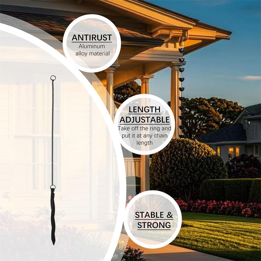1/2PCS Aluminum Rain Chain Anchors Black Gutter Drainage Hooks With 10inch Stakes 20inch Chains Durable Easy Installation