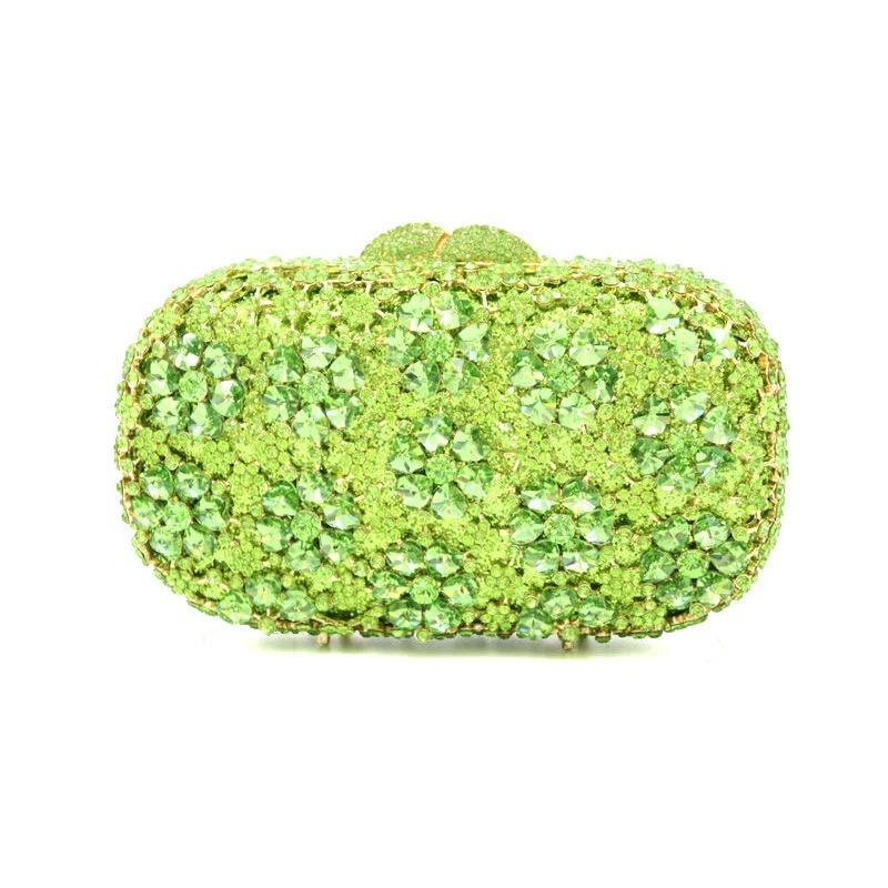 Borsa da sera con strass floreali WHTUOHENG Borse con diamanti Borse a mano da donna Verde/Oro Pochette in cristallo Pochette da sposa da donna
