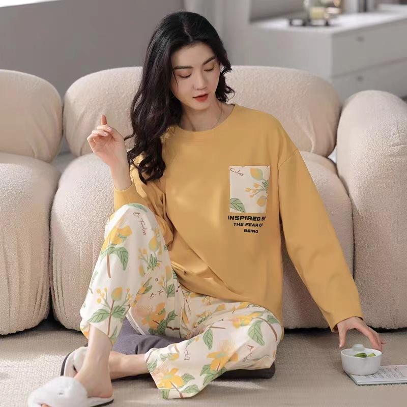Pyjama Printemps Hiver, Femme, Version Coréenne, Manches Longues, Ensemble Homewear, Ample, Grande Taille, Ensemble Deux Pièces, Peut Être Porté Dehors