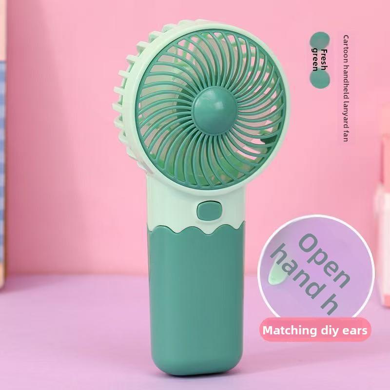 Fan - Battery-powered Portable High-Wind-Force Miniature Fan - Cartoon Design Compact Low-Noise Office Handheld Electric Fan