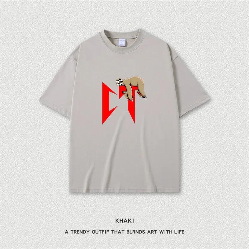 Unisex CT Sloth Cartoon Pattern Print Unisex Women Summer Simple Design O-Neck Oversized Short Sleeve T Shirt Tops