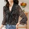 New Spring, Summer and Autumn Fashion Long-sleeved Blouse, Floral Chiffon Shirt, Ladies Chic Pretty Commuter Temperament Shirt