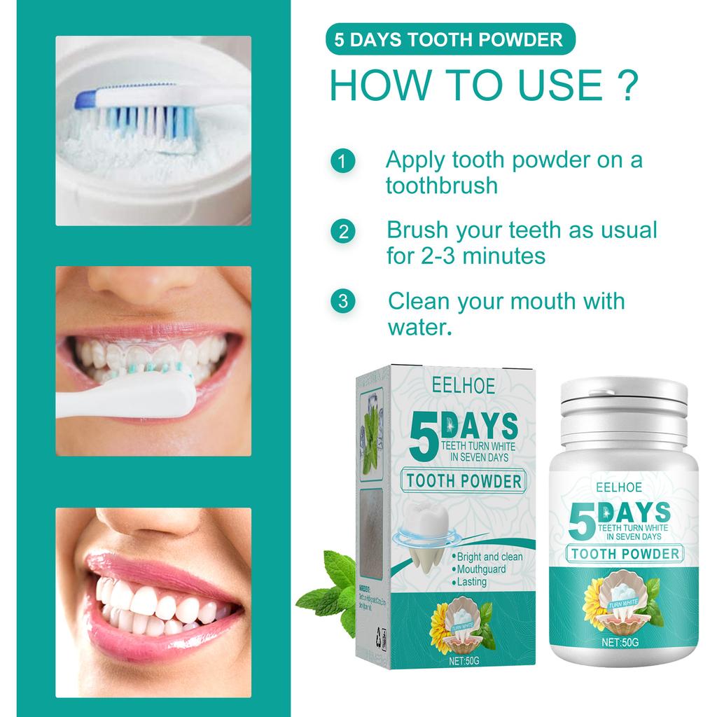 EELHOE 100g Tooth Whitening Tooth Powder Remove Coffee Stains Tea Stains Freshen Bad Breath Oral Hygiene Powder