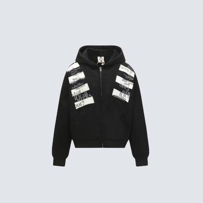 Unisex Oversized Hooded Zip-Up Sweatshirt With Striped Print Casual Streetwear Pullover Fall