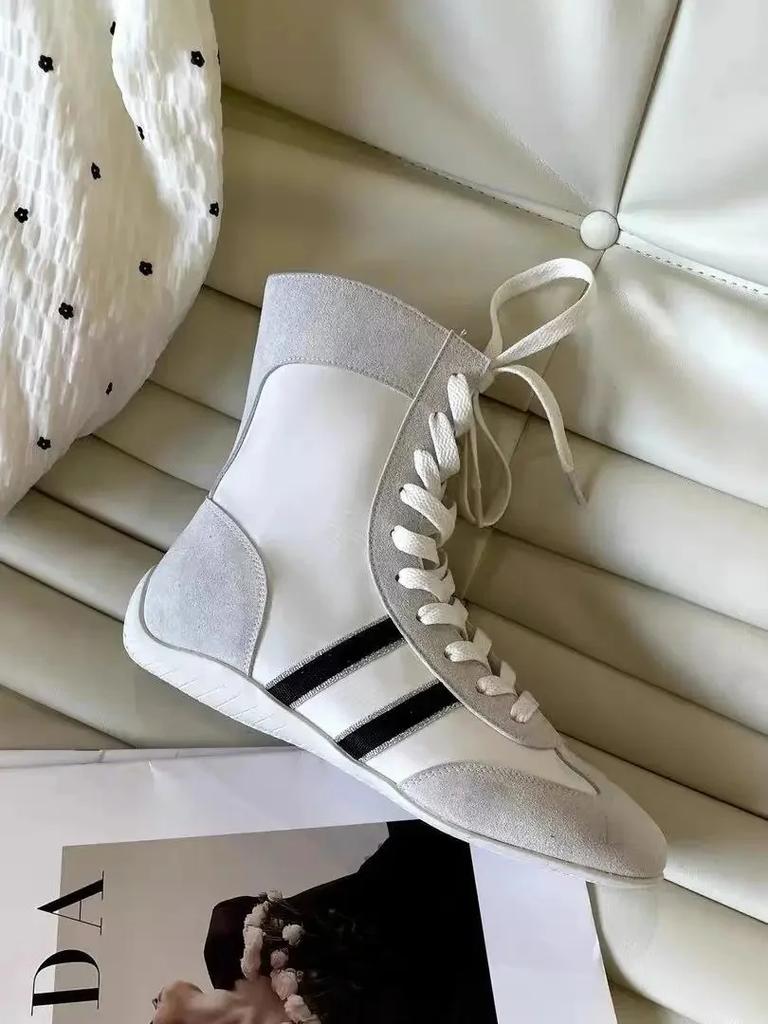 Lightweight Soft Bottom High Top Women's Dequn Shoes 2025 Summer New Style Ugly Cute Heightening Laced Color Block Sports Shoes