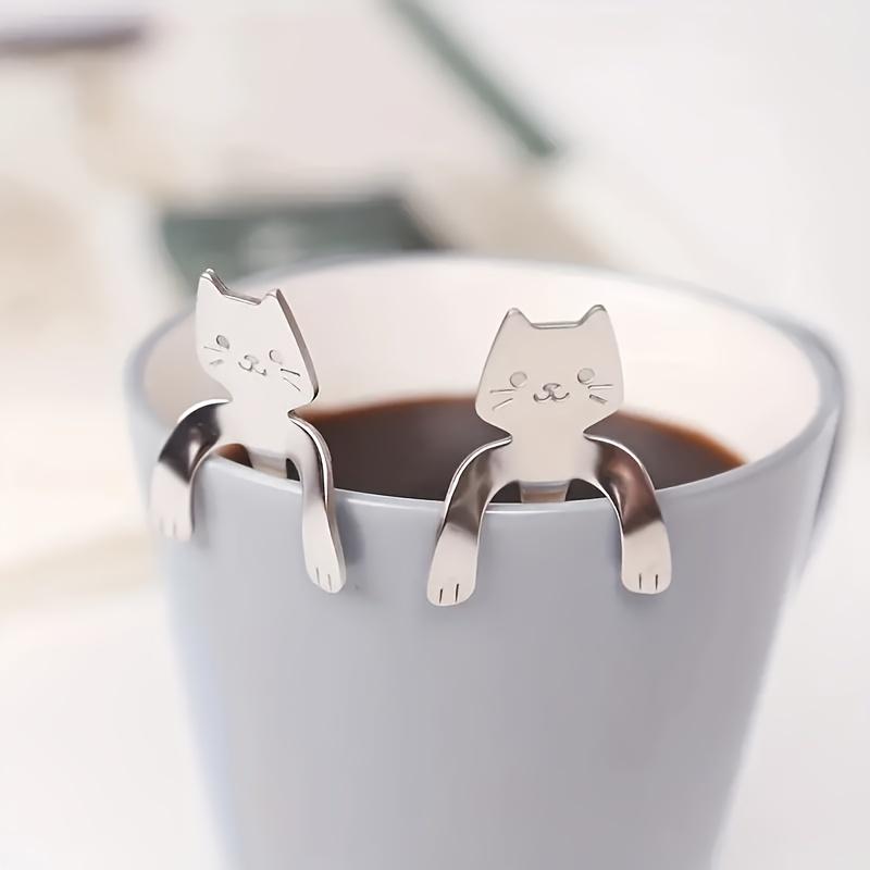 Niedliche katzenförmige Löffel aus Edelstahl - Perfekt für Kaffee, Desserts & Eiscreme | Langlebiges Geschirr für Feiertage
