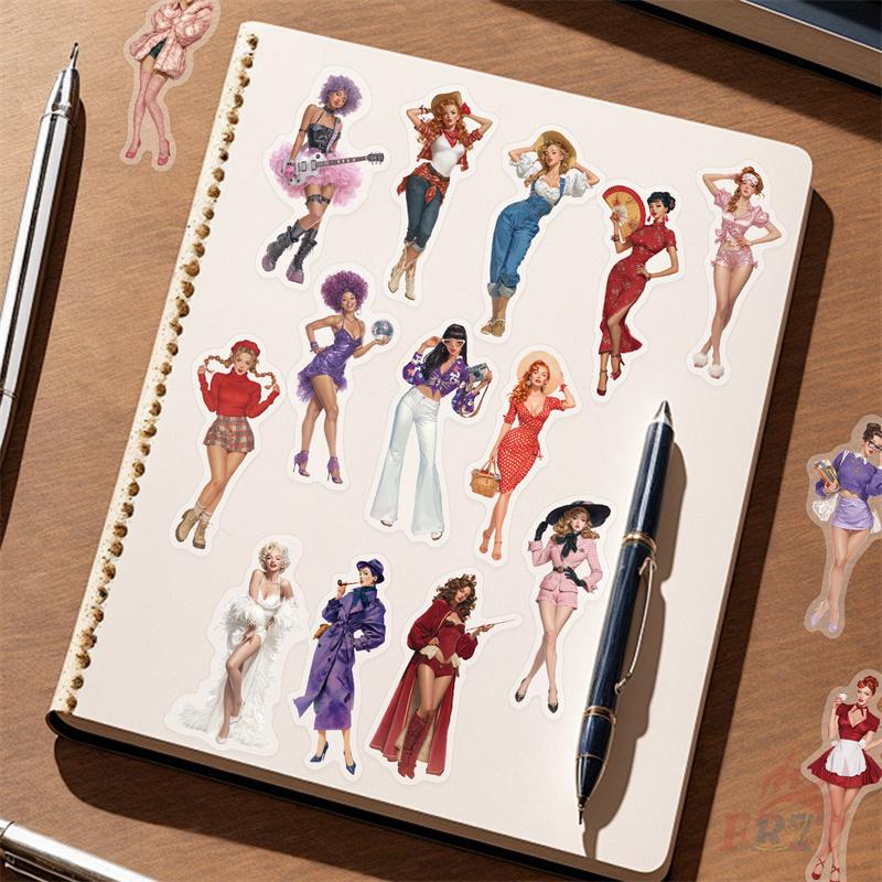 50Pcs/Set Retro Pop Girls PET Stickers Waterproof DIY Fashion Doodle Decals Stickers