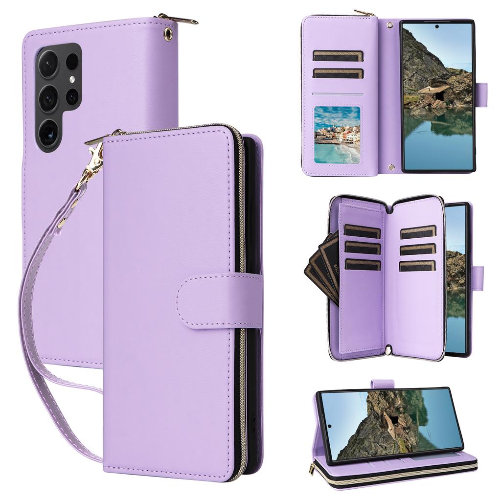 R20 For Samsung Galaxy S24 Ultra Case PU Leather Zipper Pocket Phone Cover