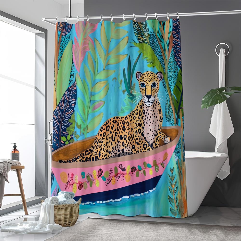 

Tropical Leopard In Boat Shower Curtain Waterproof Easy To Clean Privacy Protection Print Jungle Art Design Vibrant Quick Setup W60H190(CM)-1 Pcs