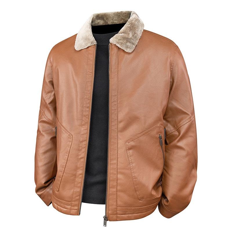 

Fleece Thickened Leather Jacket Leather Men s Leather Jacket Autumn and Winter Light Business Casual Loose Lapel Jacket 7XL