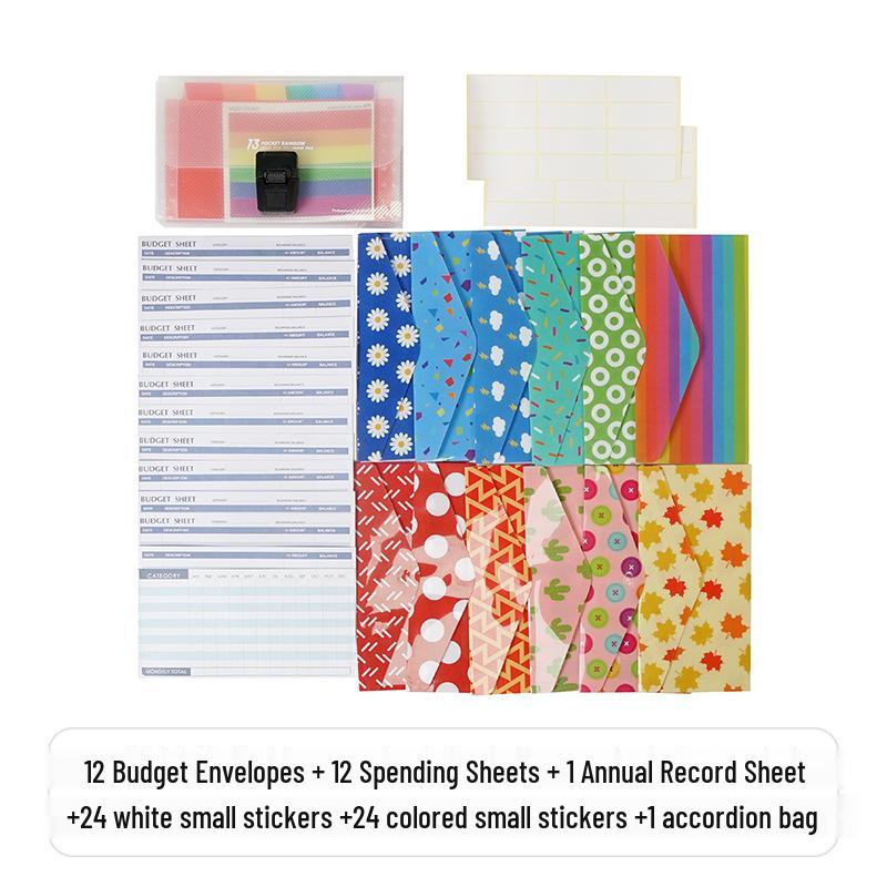 Western Style Cash Budget Accordion Envelope Set, 12 Colorful Pieces