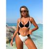 Contrast Color Two Pieces Bikini Set Ring Linked Women Swimwear Push Up Ribbed Micro Thong Swimsuit Beach Bathing Suit Biquini