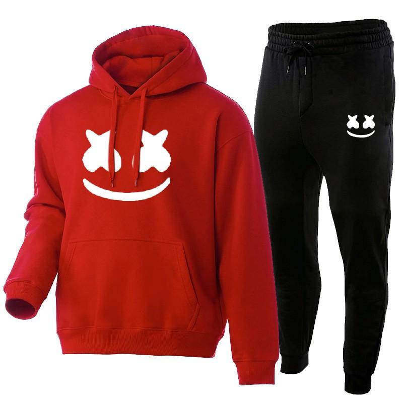 Marshmello Smile Face Hoodie Jogginghosen Set Unisex Oversized Lässig Winter Trainingsanzug