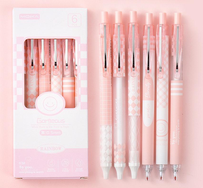 

Kit 6 Pen Pink Blue Green Black Retractable Gel Ink Pen for School Material (Pink,black)