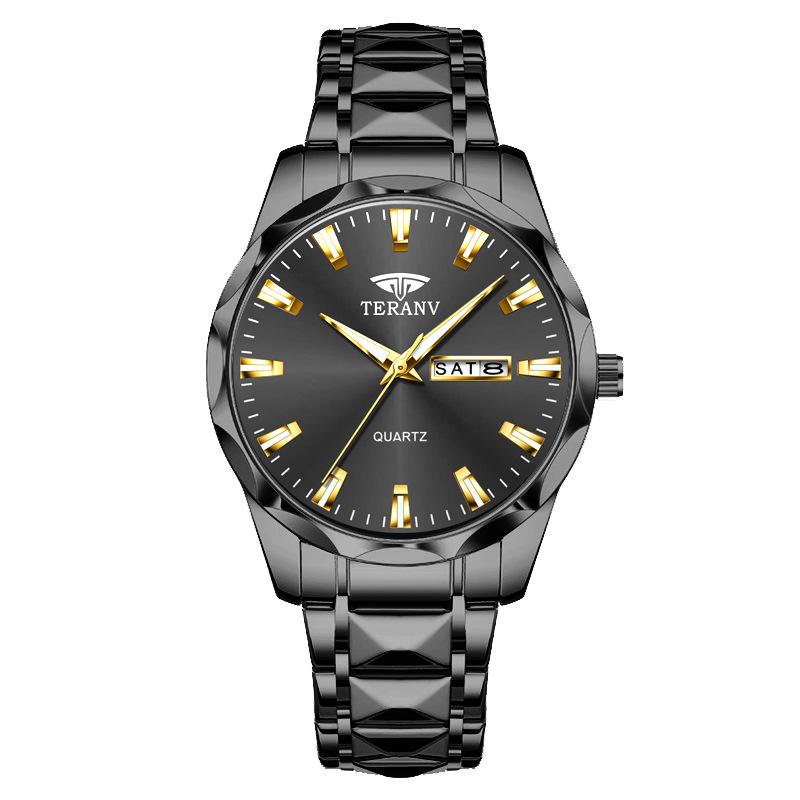 Men's Luminous Double Calendar Quartz Watch with Steel Strap – Hot-Selling