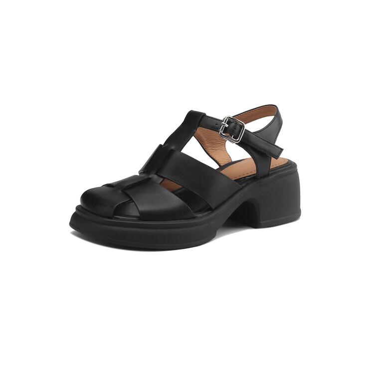 Fashion 2025 Summer Sandals Split Leather Roman Sandals for Women Casual Buckle Strap Platform Shoes GLADIATOR Thick Heel Women Shoes