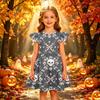 Kids Casual Halloween Printed Sleeve Dress for Party and Holiday