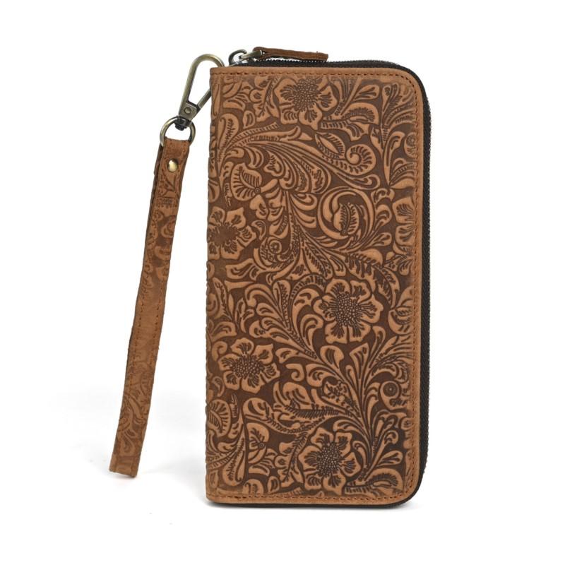 Johnature Crazy Horse Leather Long Wallet Men's Card Bag Retro Embossed Zipper Multi Card Holder Purse