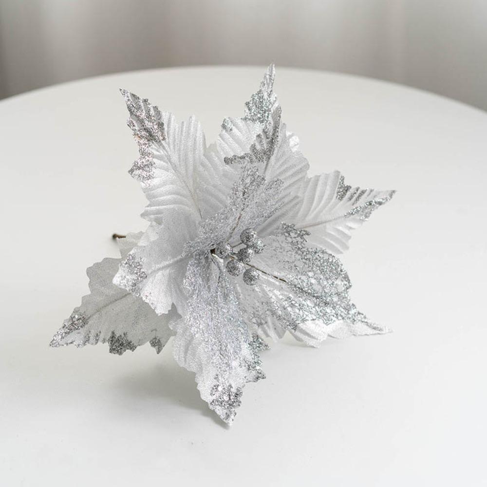 New Fabric Plastic Christmas Artificial Flowers 20cm/26cm Ornaments Fake Flower DIY Decoration Glitter Poinsettia New Year