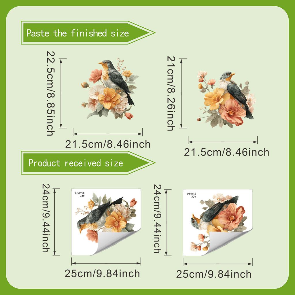 Retro Floral and Bird Toilet Paper for Bathroom Self-adhesive Morandi Floral and Bird Toilet Decoration Stickers