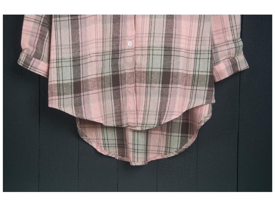 Camicia Giacca da Donna a Quadri Rosa in Cotone e Lino di Media Lunghezza Larga Primavera/Autunno