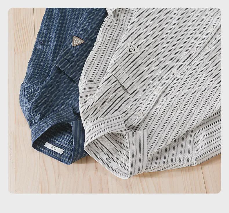 Men's Summer Striped Short-Sleeve Shirt with Bubble Texture - Trendy and Comfortable, Five-Point Sleeves 944