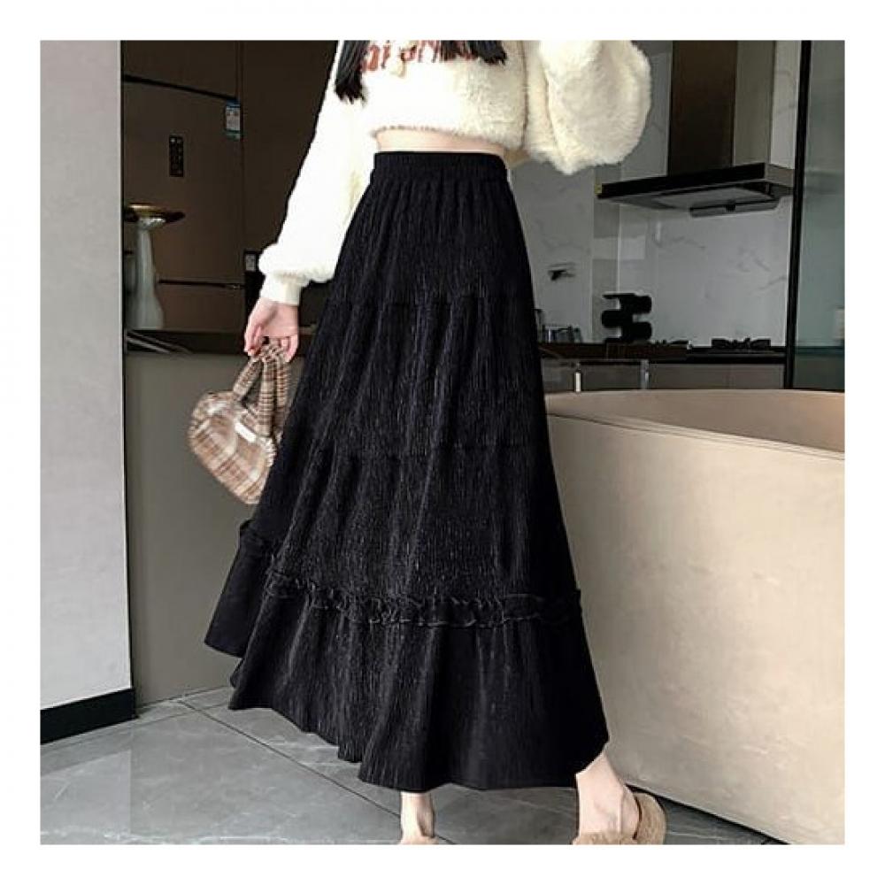 Navava Romantic Frill Corduroy Long Skirt Ns378