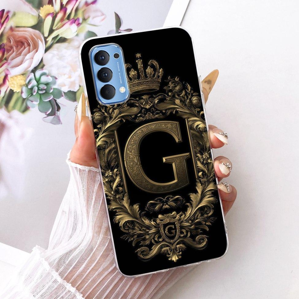 Transparent Für Oppo Reno4 4G Hülle CPH2113 Luxuriöse Krone A-Z Buchstaben 2D Flaches Muster Weicher Bumper Für Oppo Reno 4 4G Handyhülle