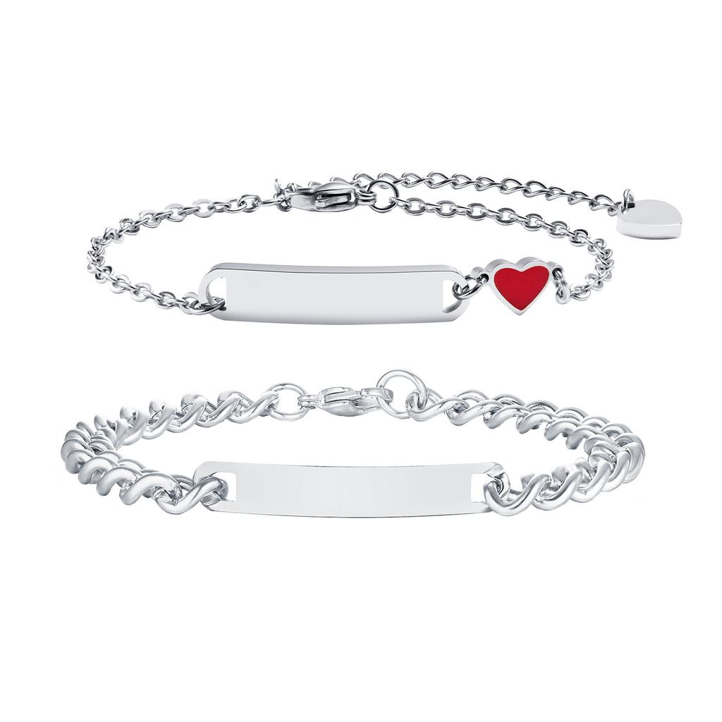 Vnox Custom Love Heart Charm Bracelets for Men Women, Promise Couple Bracelets Gift, Enamel Red Heart Wristband Jewelry Gift