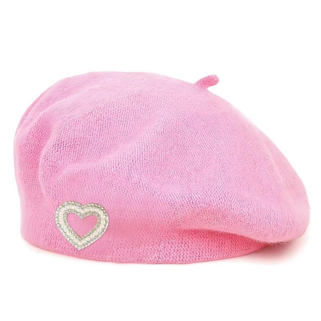 New autumn and winter wool beret women's pearl love rhinestone French face small warm painter hat
