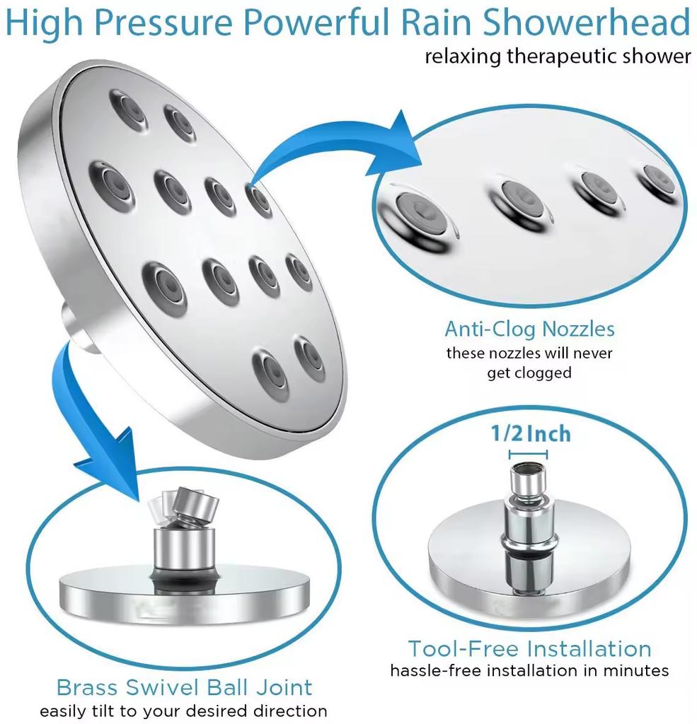 High Pressure Powerful Rain Showerhead Chrome ABS Shower Head
