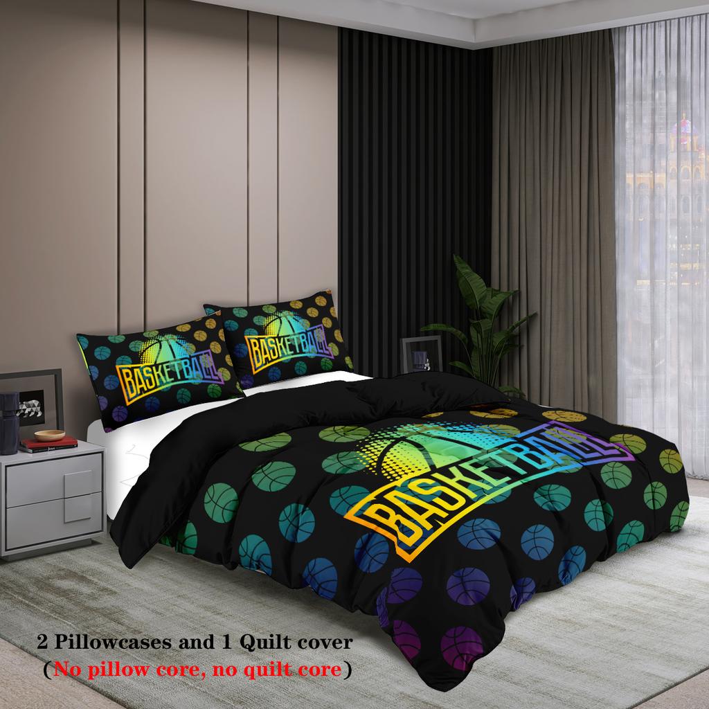3-piece set, colorful basketball pattern printed duvet set, queen, king, double bed, party  funny and creative bedding set