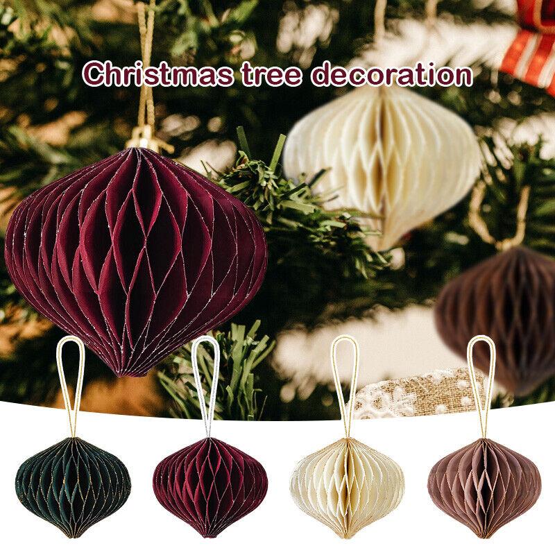 New Year Christmas Tree Paper Honeycomb Hanging Decoration Lantern Pendant Home Party Birthday Decor Ornament Easy Assemble