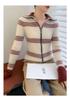Color Block Slim Fit Cashmere Cardigan - Women's High Collar Zipper Sweater.