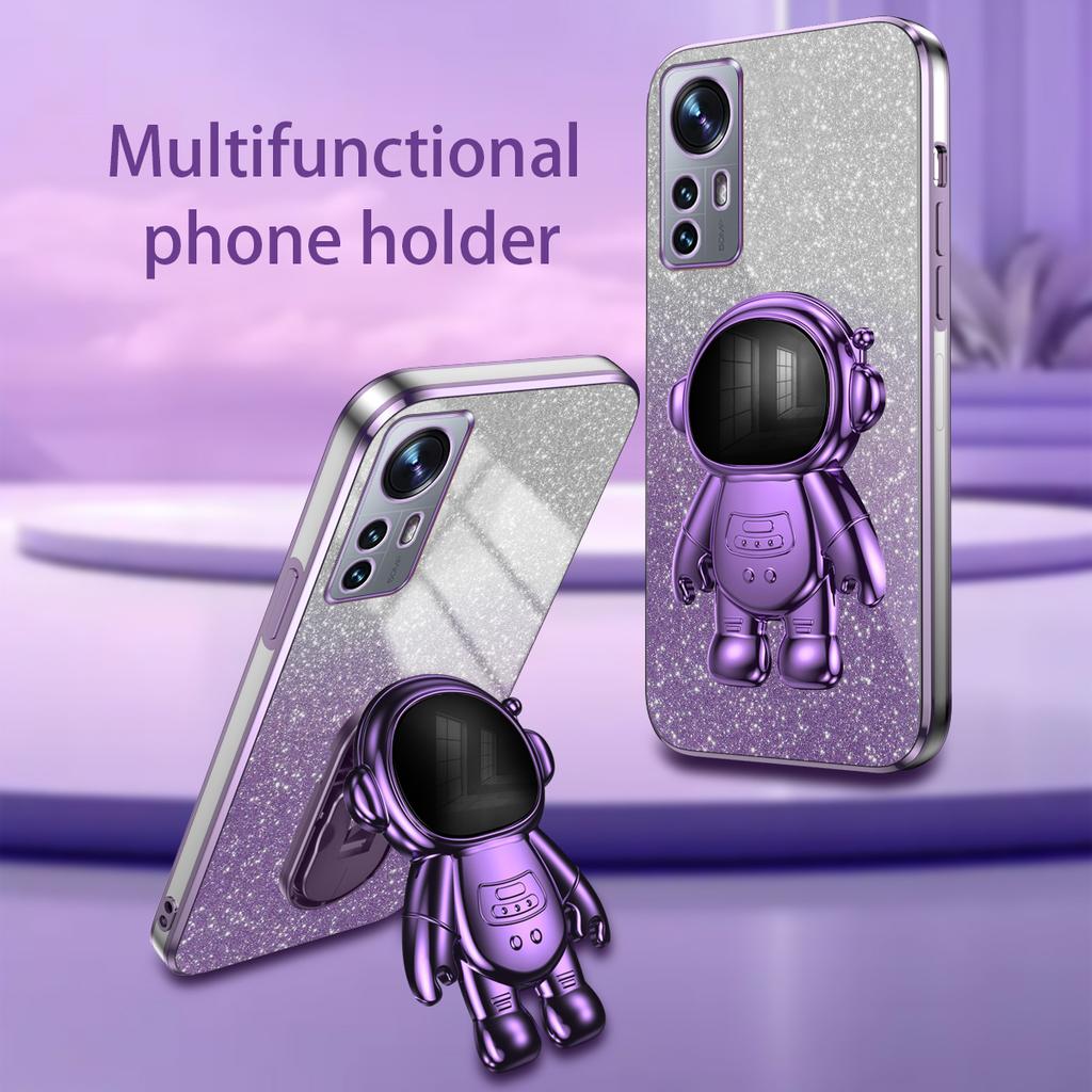 For Xiaomi 12 Lite 5G Cellphone Case PC+TPU Electroplating Astronaut Kickstand Protective Cover