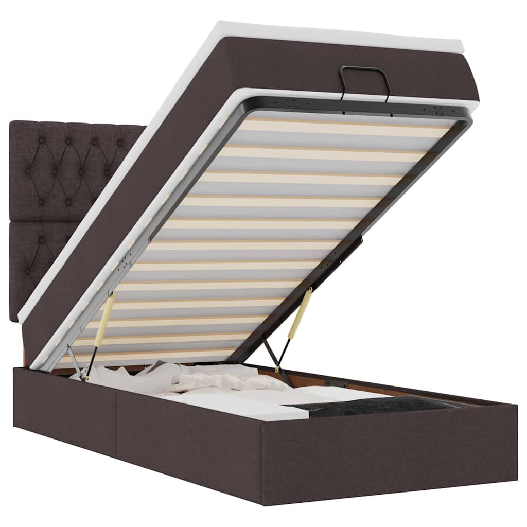 Ottoman Bed with Mattress & LEDs Dark Brown 90x190 Cm Fabric