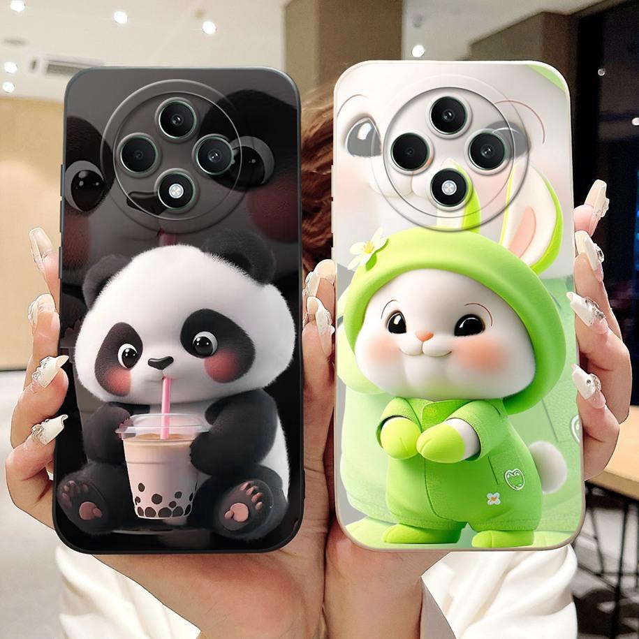 For OPPO Reno 12F 5G Case CPH2637 Lovely Panda Rabbit Liquid Silicone Durable Back Cover For OPPO Reno12F Reno12 FS F27 5G Coque
